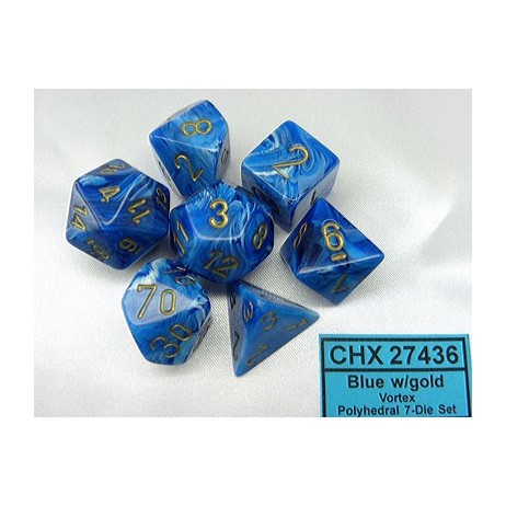 Chessex set de 7 dés Vortex bleu/or