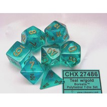 Chessex set de 7 dés Boréalis turquoise/or