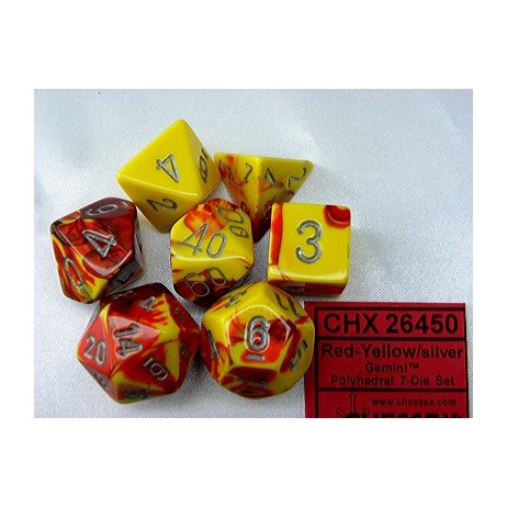 Chessex set de 7 dés Gémini jaune/argent