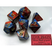 Chessex set de 7 dés Gémini bleu-rouge/or