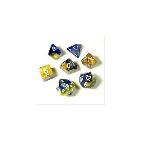 Chessex set de 7 dés Gémini bleu-or/blanc