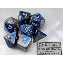 Chessex set de 7 dés Gémini bleu-acier/blanc