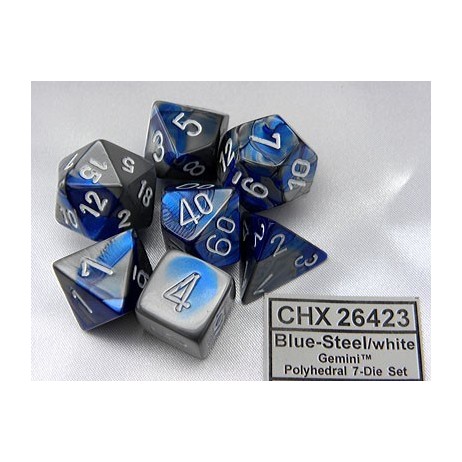 Chessex set de 7 dés Gémini bleu-acier/blanc