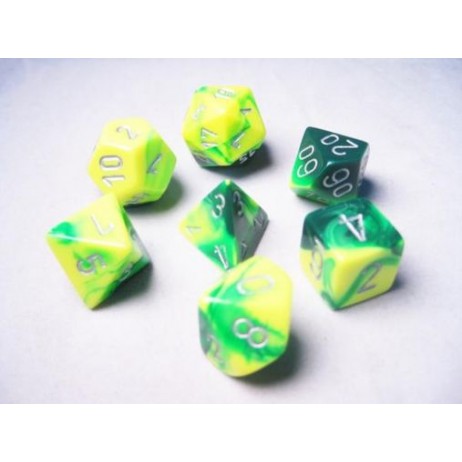 Set de dés Gemini vert jaune/argent