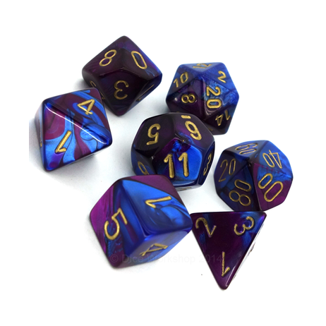 7 dés gemini en boîte blue purple w/gold