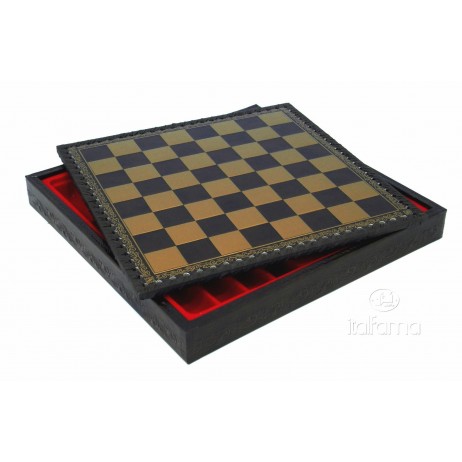 Plateau d'échecs 35x35 cm simili cuir or noir