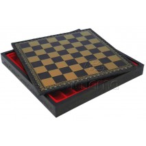 Plateau d'échecs 48x48 cm simili cuir or noir