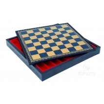 Plateau d'échecs 35x35 cm simili cuir or bleu