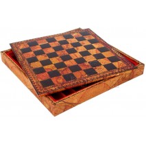 Plateau coffret d'échecs 48x48 cm simili cuir globe