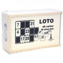 Coffret loto 48 cartons avec 90 pions buis marques