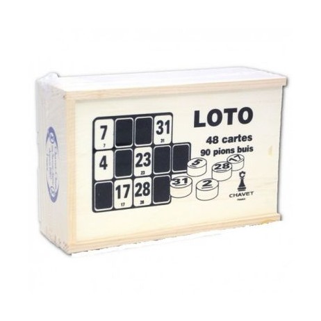 Coffrel loto 48 cartons avec 90 pions buis marques