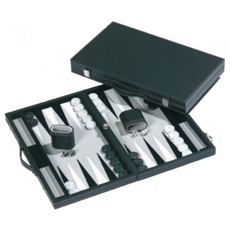 Backgammon malette cuir noir / blanc