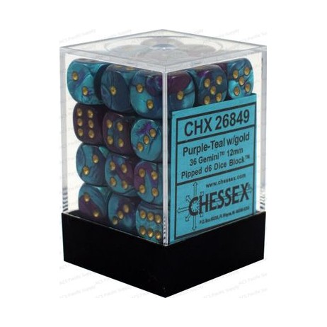 Chessex Set de 36 dés 6 Gemini Violet Turquoise/Or