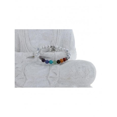 Bracelet 7 Chakras Howlite Perles rondes 8 mm Breloque Om