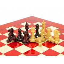 Jeu échecs bois laqué rouge