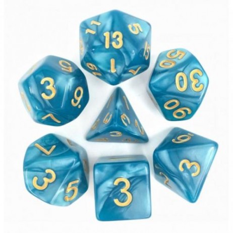 Lot de 7 Dés Bleu Nacré et Or