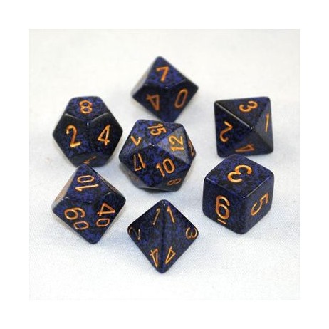 7 dés Speckled golden Cobalt
