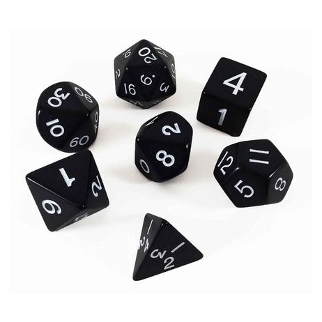 7 dés Opaque Black / White