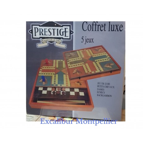 Coffret 5 Jeux Oie, Chevaux, Dames, Echecs, Backgammon