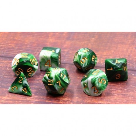 Lot de 7 dés Emerald White Jade