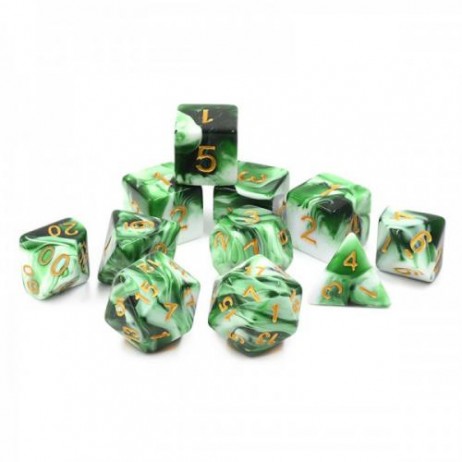 Lot de 11 dés Emerald White Jade