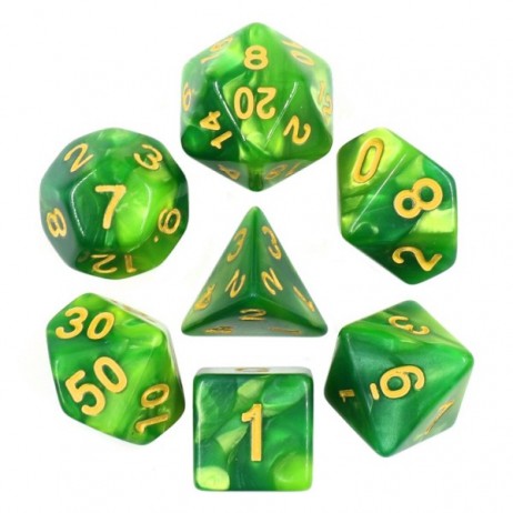 Lot de 7 dés Fusion Vert et Vert Sombre