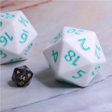 Dé 20 Titan 55mm Blanc et Turquoise