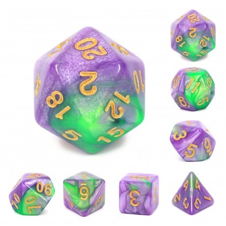 Kit de 7 Dés Purple Green Blend Color
