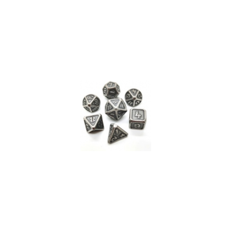 Lot de 7 Dés 14mm Métal Shiny Silver