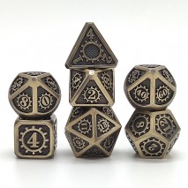 Lot de 7 Dés 14mm Métal Gear Gold