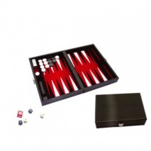 Backgammon simili cuir noir intérieur rouge blanc velours