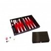 Backgammon simili cuir noir intérieur rouge blanc velours