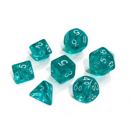 Lot de 7 Dés Miniature Turquoise Transparent