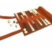 Backgammon Dames Echecs Rouleau en cuir Marron 25cm