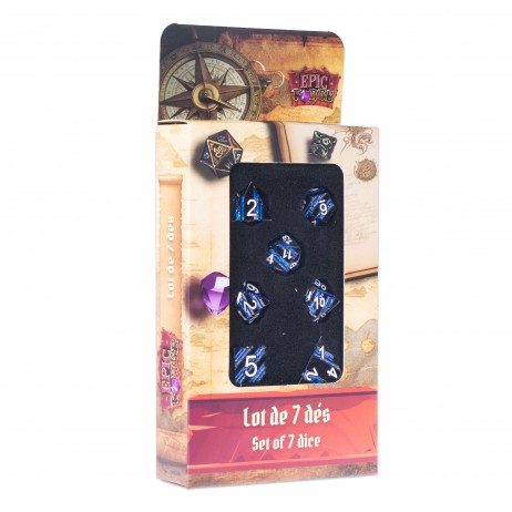 Lot de 7 dés Metal Noir Bleu