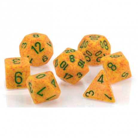 Set de 7 dés Granite Lotus Orange/Vert