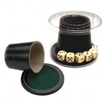 Gobelet cuir 6dès+socle 9cm