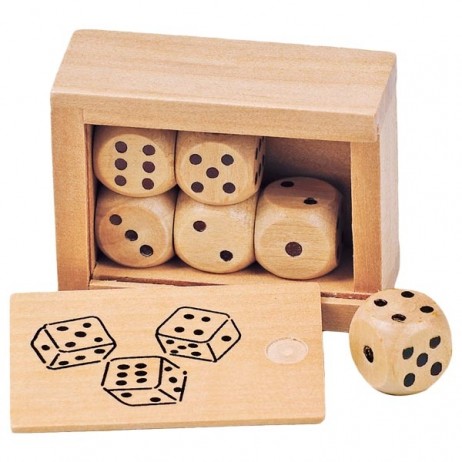 Boîte de 6 dés en bois