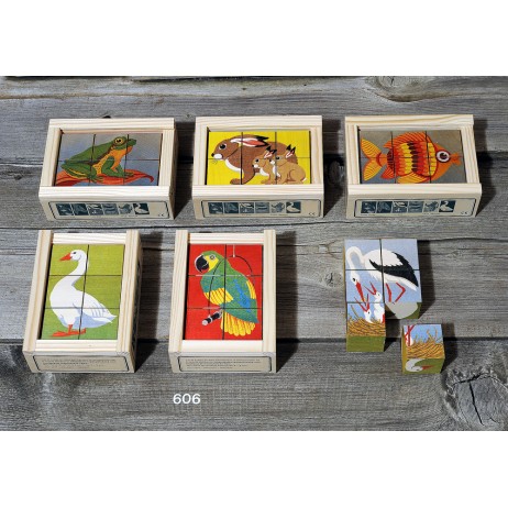 Puzzle Cubes x 6 , animaux sur fond coloré