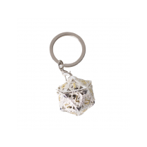 Porte Clé D20 Argenté + Lot de 7 Mini Dés Métal
