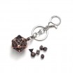 Porte Clé D20 Vieil Or + Lot de 7 Mini Dés Métal