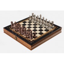 Coffret Echecs Noyer/Nacre Pièces métal