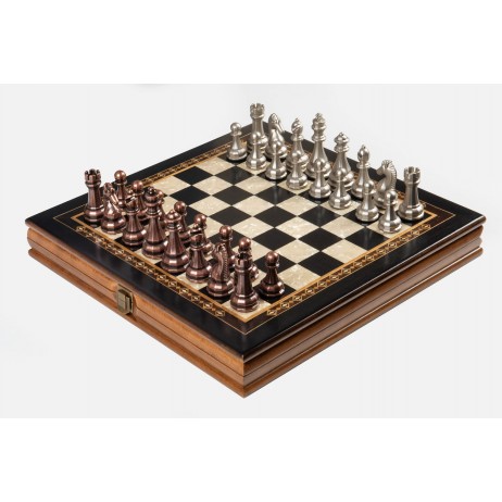 Coffret Echecs Noyer/Nacre Pièces métal