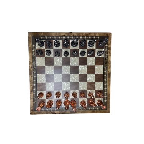 Coffret Echecs Noir/Nacre Pièces métal rose/ noir Brillantes