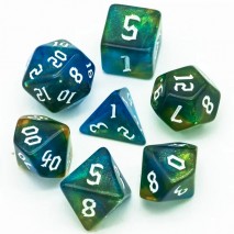 Lot de 7 Dés Paillettes Vert et Bleu