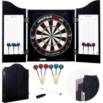 Armoire Cible en Bois Noir + Cible + 2 Jeux de Fléchettes