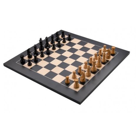 Jeu d'Échecs Noir Marqueté en Érable 40 x 40 cm avec Pièces