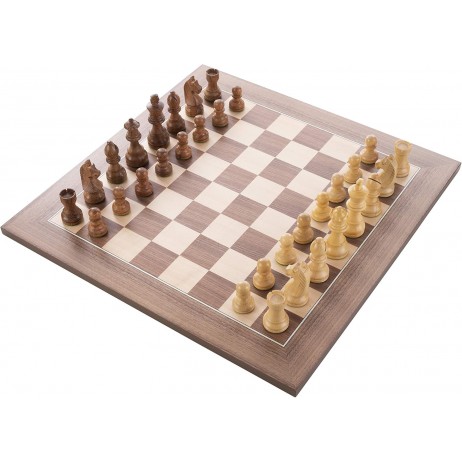 Jeu d'Échecs Marqueté en Noyer 40x40 cm avec Pièces