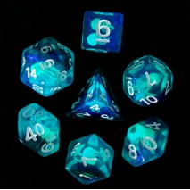 Lot de 7 Dés Méduse Insert Résine Phosphorescent