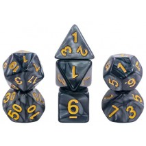 Lot de 7 Dés Noir Nacré & Or